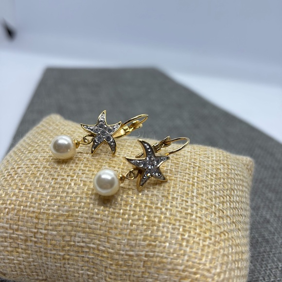 Joan Rivers Rhinestone and Faux Pearl Starfish Earrings - Picture 3 of 5
